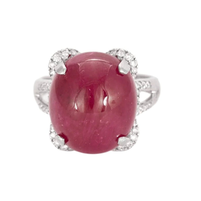 Bague 55 Bague or blanc, rubis cabochon et diamants 58 Facettes DV0671-18-DV0736-1