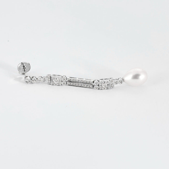 Boucles d'oreilles Pendants d'oreilles platine, diamants et perles 58 Facettes DV0671-23