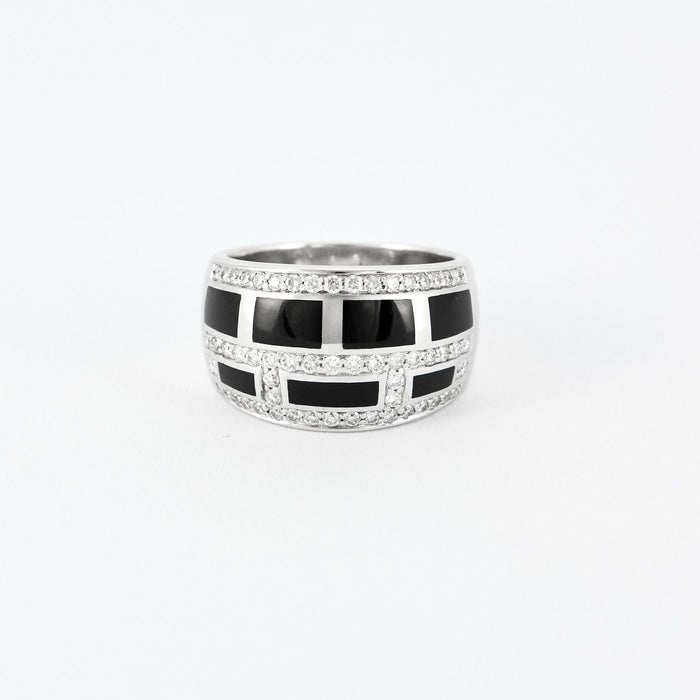 Bague 54 MAUBOUSSIN - Le vice - Bague en laque noir, or gris et diamants 58 Facettes DV9139-1-54-3