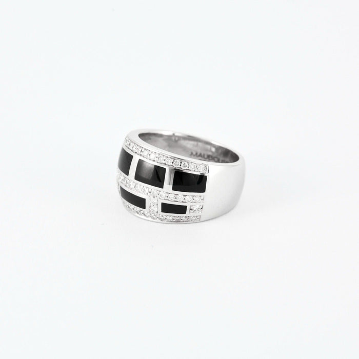 Bague 54 MAUBOUSSIN - Le vice - Bague en laque noir, or gris et diamants 58 Facettes DV9139-1-54-3