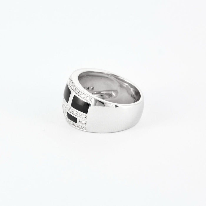 Bague 54 MAUBOUSSIN - Le vice - Bague en laque noir, or gris et diamants 58 Facettes DV9139-1-54-3