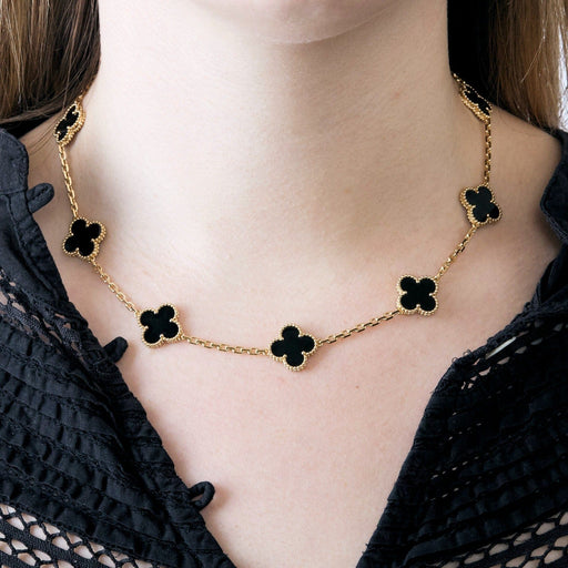 Collier VAN CLEEF & ARPELS - Alhambra - Collier 10 motifs, onyx et or jaune 58 Facettes DV0830-9