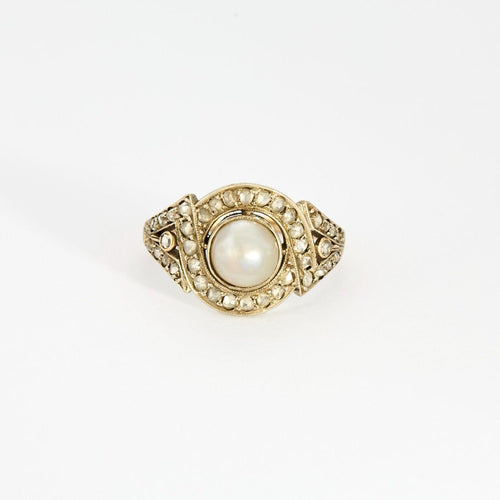 Bague Bague Art déco, deux ors, perle bouton et diamants 58 Facettes DV8895-2