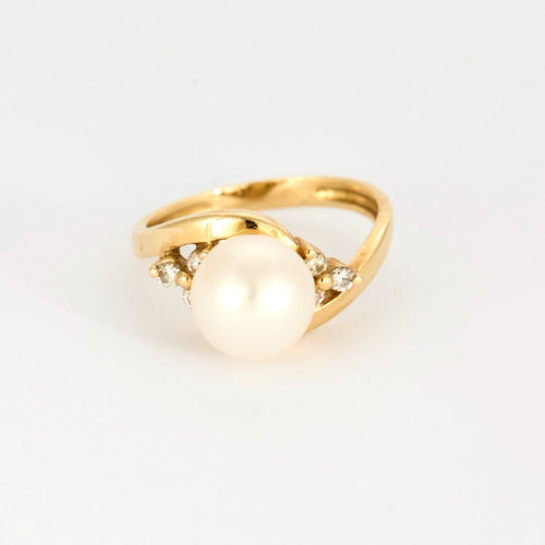 Bague 53 Bague en or jaune, perle de culture et diamants 58 Facettes DV9986-6-53-2