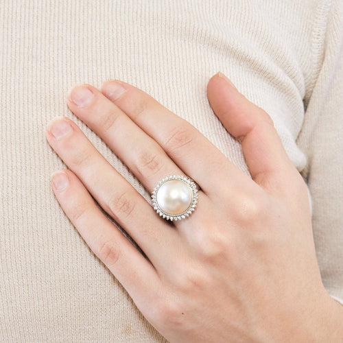 Bague 57 Bague  en or blanc, perle mabé et diamants 58 Facettes DV0846-9-57-3