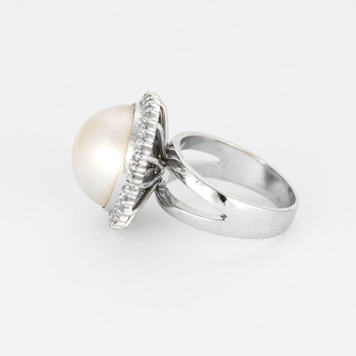 Bague 57 Bague  en or blanc, perle mabé et diamants 58 Facettes DV0846-9-57-3