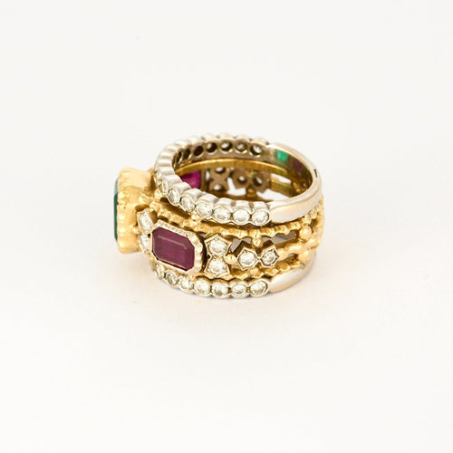 Bague 53 Bague bandeau deux ors, émeraude, rubis et diamants 58 Facettes DV0819-4-53-2