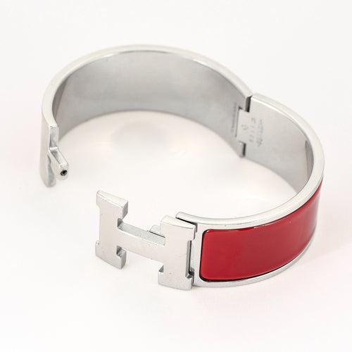 HERMES - Clic H - Bracelet en métal argenté palladié émaillé rouge