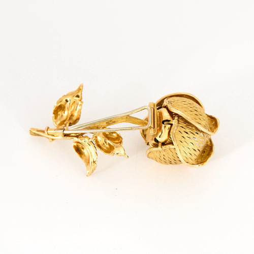 Parure florale - Broche et boucles d'oreilles or jaune, diamants