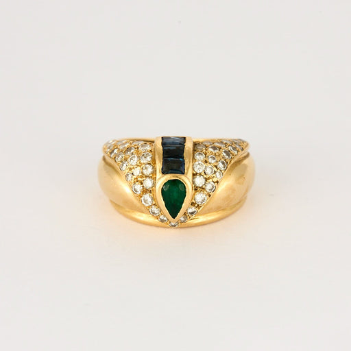 Bague 50 Bague Jonc, or jaune, diamants, émeraude, saphirs 58 Facettes DV0808-7-50-2