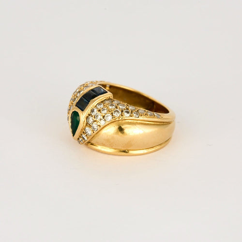 Bague Jonc, or jaune, diamants, émeraude, saphirs