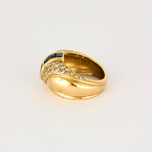 Bague Jonc, or jaune, diamants, émeraude, saphirs