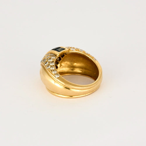 Bague Jonc, or jaune, diamants, émeraude, saphirs
