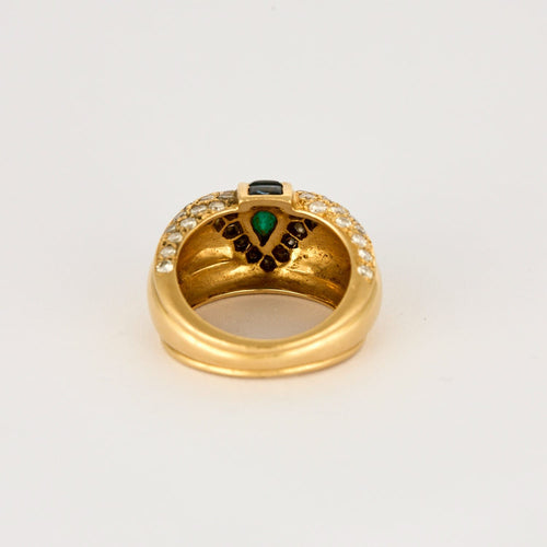 Bague Jonc, or jaune, diamants, émeraude, saphirs