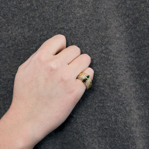 Bague Jonc, or jaune, diamants, émeraude, saphirs