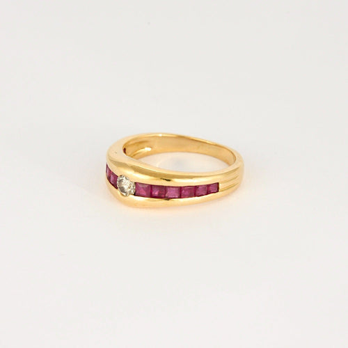 Bague 51 Bague jonc en or jaune, diamant et rubis calibrés 58 Facettes DV0808-8-51-2