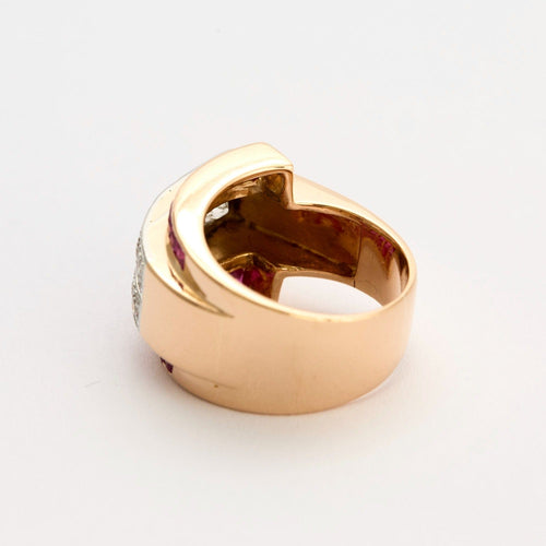 Bague 53 Bague tank, or jaune, rubis de synthèse et diamants 58 Facettes DV0888-1