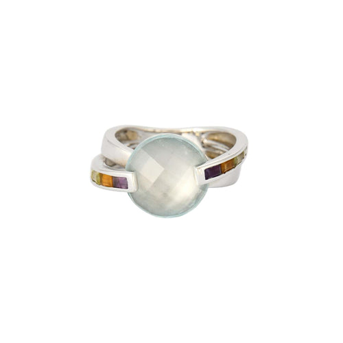 Bague 51.5 GUY LAROCHE - Bague croisée or blanc, aigue marine et pierres semi-préciseuses 58 Facettes DV3706-3-515-3