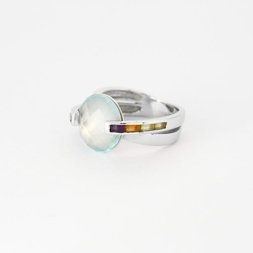 Bague 51.5 GUY LAROCHE - Bague croisée or blanc, aigue marine et pierres semi-préciseuses 58 Facettes DV3706-3-515-3
