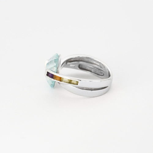 Bague 51.5 GUY LAROCHE - Bague croisée or blanc, aigue marine et pierres semi-préciseuses 58 Facettes DV3706-3-515-3