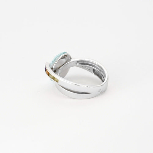 Bague 51.5 GUY LAROCHE - Bague croisée or blanc, aigue marine et pierres semi-préciseuses 58 Facettes DV3706-3-515-3