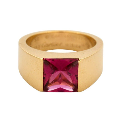 Bague 50 CARTIER - Tank - Bague or jaune et tourmaline rose 58 Facettes DV0922-1-50-5