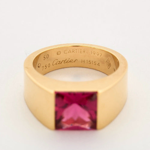 Bague 50 CARTIER - Tank - Bague or jaune et tourmaline rose 58 Facettes DV0922-1-50-5