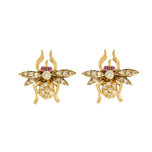 Boucles d'oreilles Boucles d'oreilles abeille, or jaune, rubis et diamants 58 Facettes DV10645-16