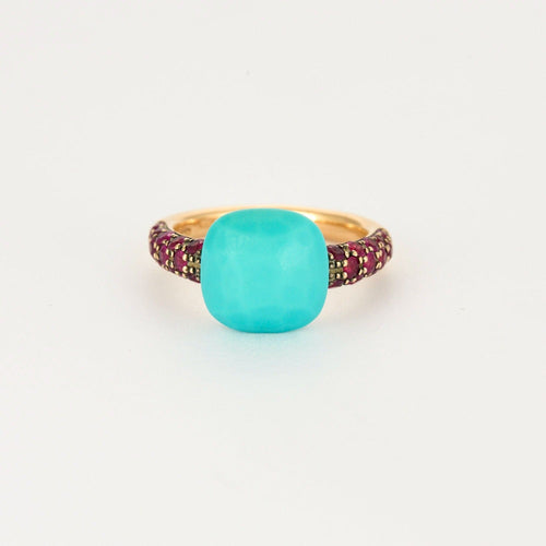 Bague 51 POMELLATO - Capri - Bague or rose, rubis et turquoise 58 Facettes DV11308-4-51-2