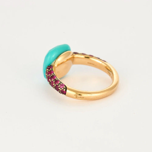 Bague 51 POMELLATO - Capri - Bague or rose, rubis et turquoise 58 Facettes DV11308-4-51-2