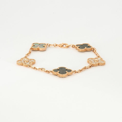 Bracelet VAN CLEEF & ARPELS - Vintage Alhambra - Bracelet or rose, nacre grise et diamants 58 Facettes DV0830-11