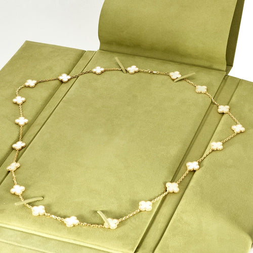 Collier VAN CLEEF & ARPELS - Vintage Alhambra - Sautoir Or Jaune et Nacre Blanche 20 Motifs 58 Facettes DV0830-12