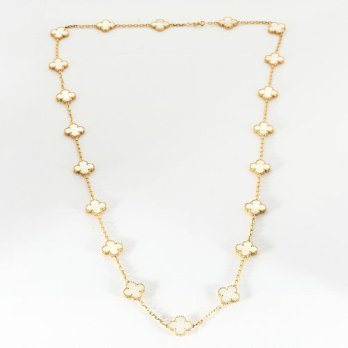 Collier VAN CLEEF & ARPELS - Vintage Alhambra - Sautoir Or Jaune et Nacre Blanche 20 Motifs 58 Facettes DV0830-12