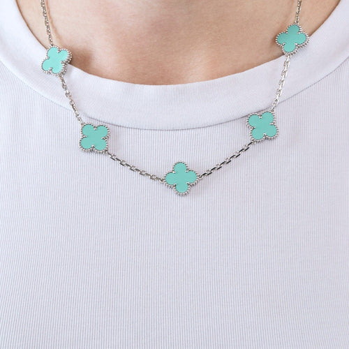 Collier VAN CLEEF & ARPELS - Vintage Alhambra - Collier or blanc et turquoise 58 Facettes DV0830-13