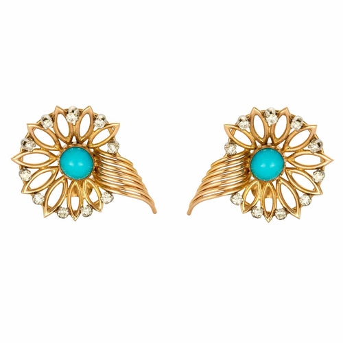 Boucles d'oreilles Boucles d'oreilles or jaune, Turquoise et diamants 58 Facettes DV10645-6