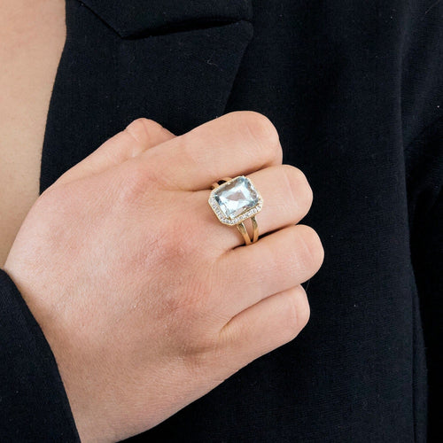 Bague 61 Bague or jaune et gris, diamants et aigue marine 58 Facettes DV9172-3-61-2