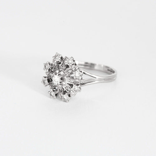 Bague 59 Bague fleur platine, or gris et diamants 58 Facettes DV11277-6-59-2