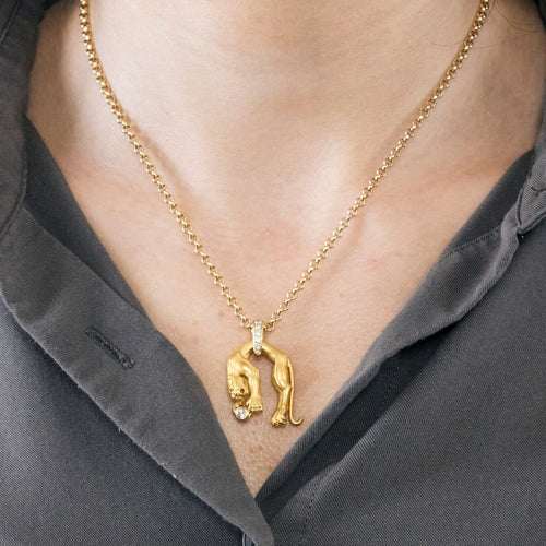 Collier CARRERA Y CARRERA - Pendentif et chaîne panthère en or jaune, et diamant. 58 Facettes DV11763-1