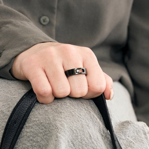 Bague 56 MESSIKA - Bague Move en titanium noir et diamant noir 58 Facettes DV12249-2