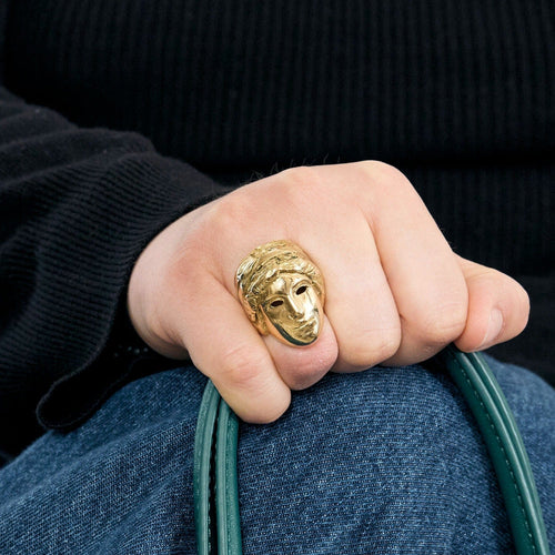 Bague 48 Bague sculpturale à motif de femme en or jaune 58 Facettes DV0960-13-48-2