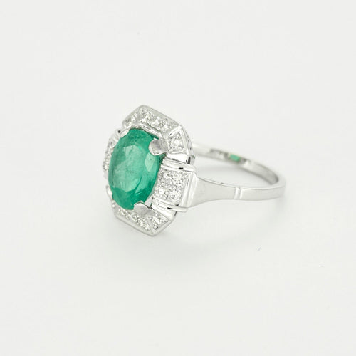 Bague 52 Bague en or gris , Emeraude de Colombie et diamants 58 Facettes DV11451-5-52-2