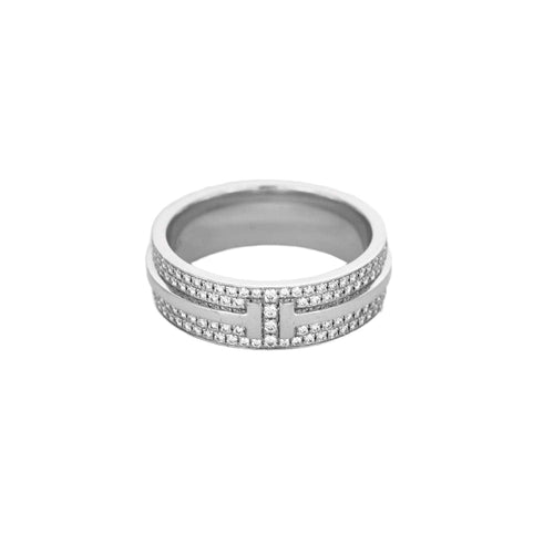 Bague 51 TIFFANY & CO - Collection Tiffany T - Bague en or blanc et diamants 58 Facettes DV11607-1-51-2