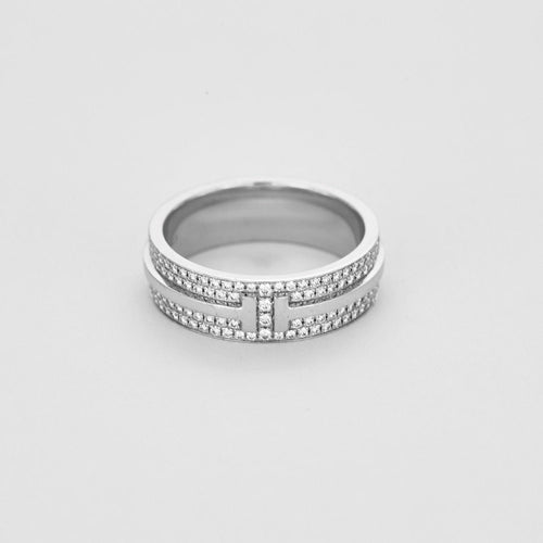 Bague 51 TIFFANY & CO - Collection Tiffany T - Bague en or blanc et diamants 58 Facettes DV11607-1-51-2