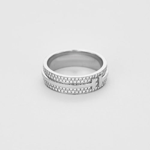 Bague 51 TIFFANY & CO - Collection Tiffany T - Bague en or blanc et diamants 58 Facettes DV11607-1-51-2