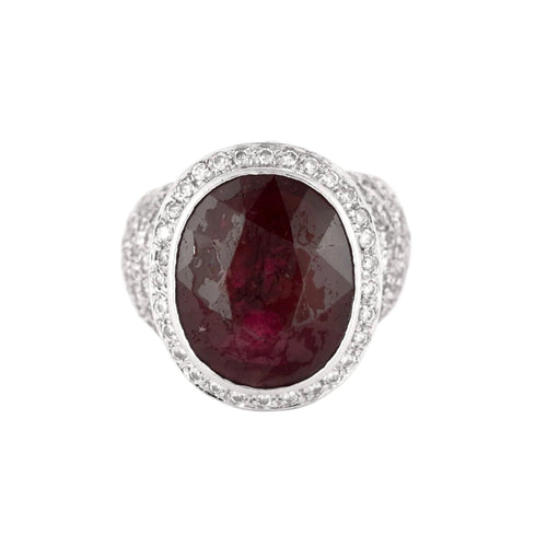 Bague 52 Bague en or gris,  tourmaline rose et pavage petits diamants. 58 Facettes DV3580-1-52-1