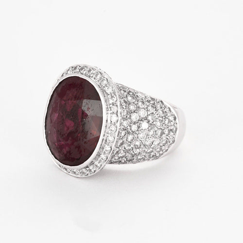 Bague 52 Bague en or gris,  tourmaline rose et pavage petits diamants. 58 Facettes DV3580-1-52-1