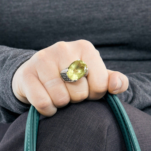 Bague 55 Bague cocktail en or gris avec péridot et diamants 58 Facettes DV3580-2-DV0882-1