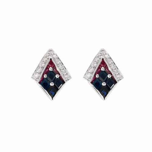 Boucles d'oreilles Paire de boucles d'oreilles or gris, diamants, rubis et saphirs 58 Facettes DV0978-1