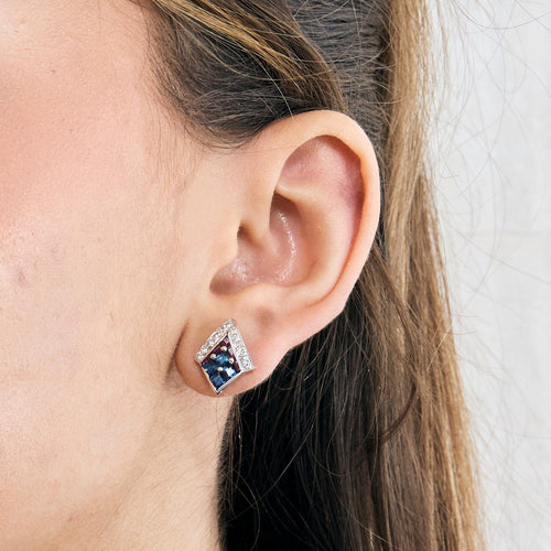 Boucles d'oreilles Paire de boucles d'oreilles or gris, diamants, rubis et saphirs 58 Facettes DV0978-1