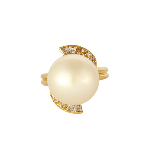 Bague 53 Bague en or jaune, perle de culture et diamants 58 Facettes DV0978-7-53-2